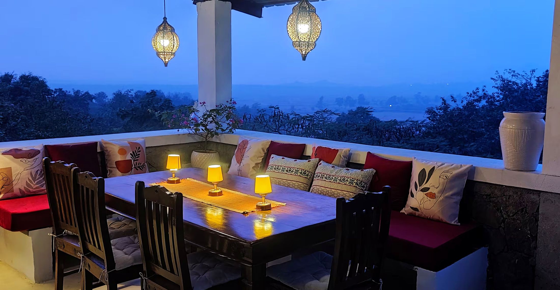 Outdoor dining at dusk