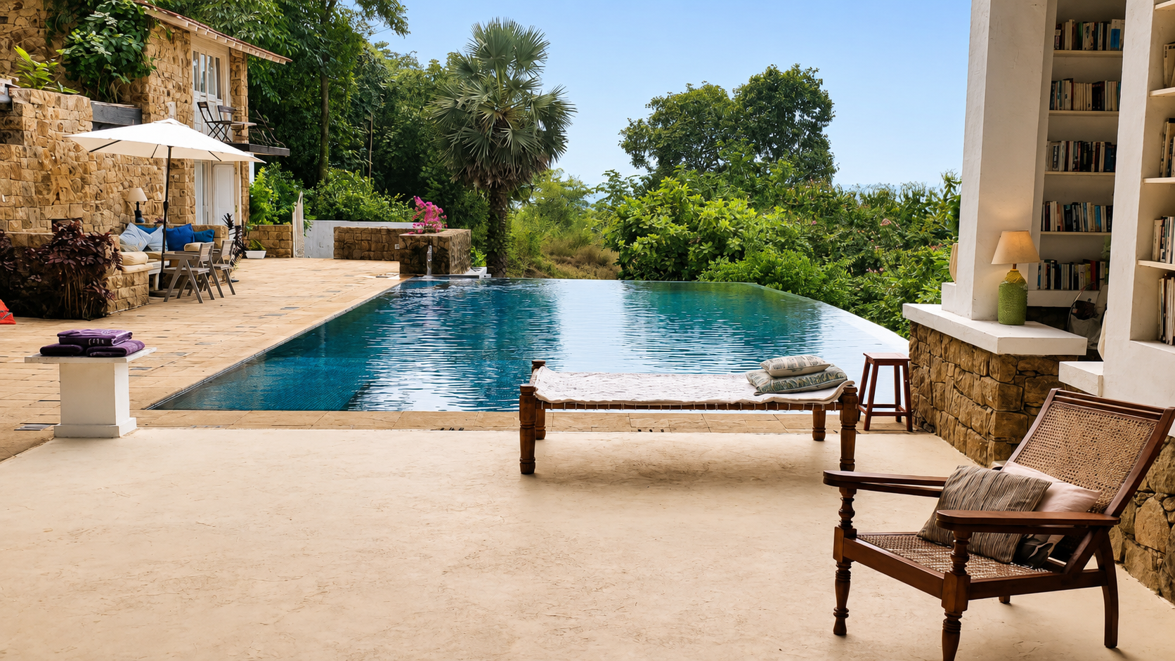 Infinity pool and hillside view